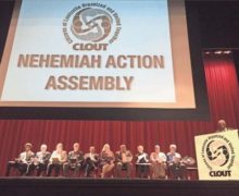 Community and religious leaders call for Metro Council commit revenue to the LAHTF to increase access to affordable homes for Louisville families at CLOUT’s Annual Nehemiah Action Assembly. Photo from Jere Downs, Courier Journal.